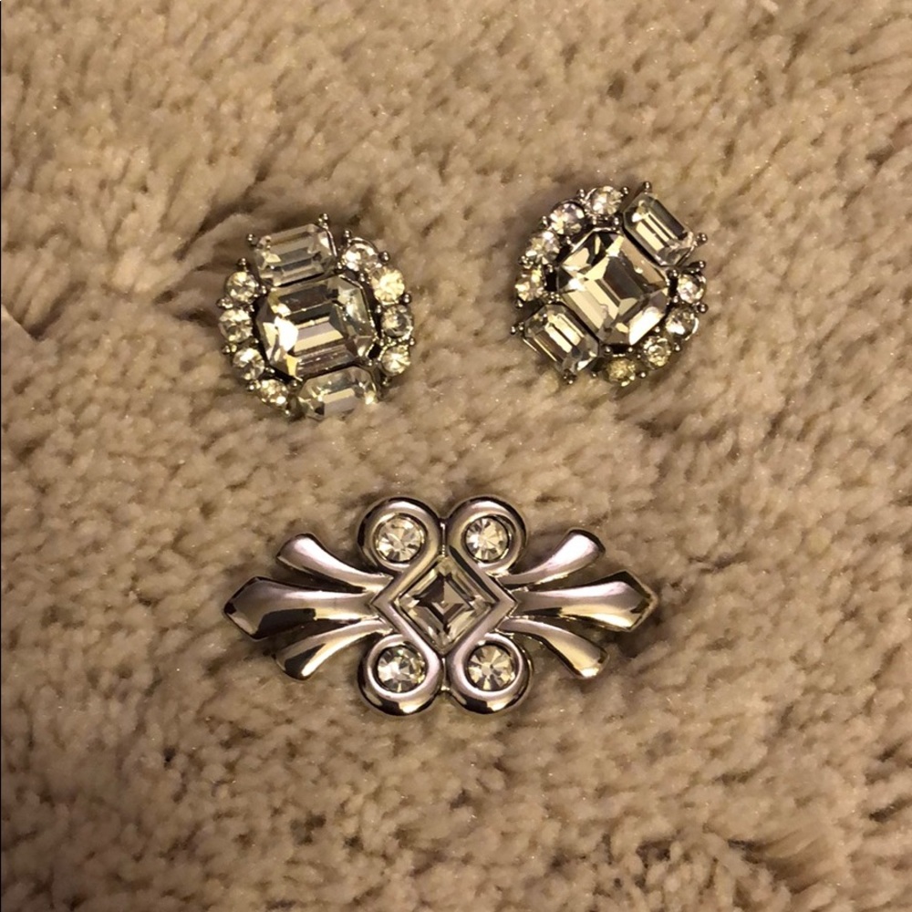 Pin and earrings.